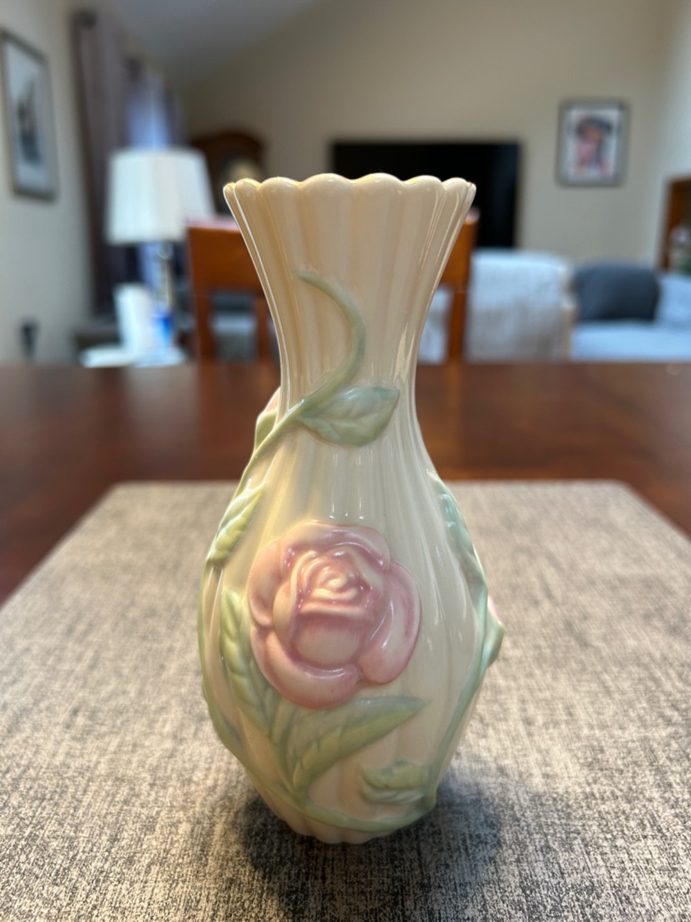 Lenox Rose Vase Ivory Porcelain Gold Trim Floral Embossed Vintage